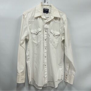 Vtg Wrangler cowboy cut regular fit Pearl Snap Button up Shirt X-long tail 16-35